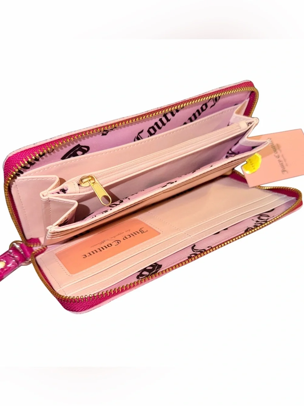 Juicy Couture New Love Chapter Pink Flamingo Large Zip Around Velour Wallet